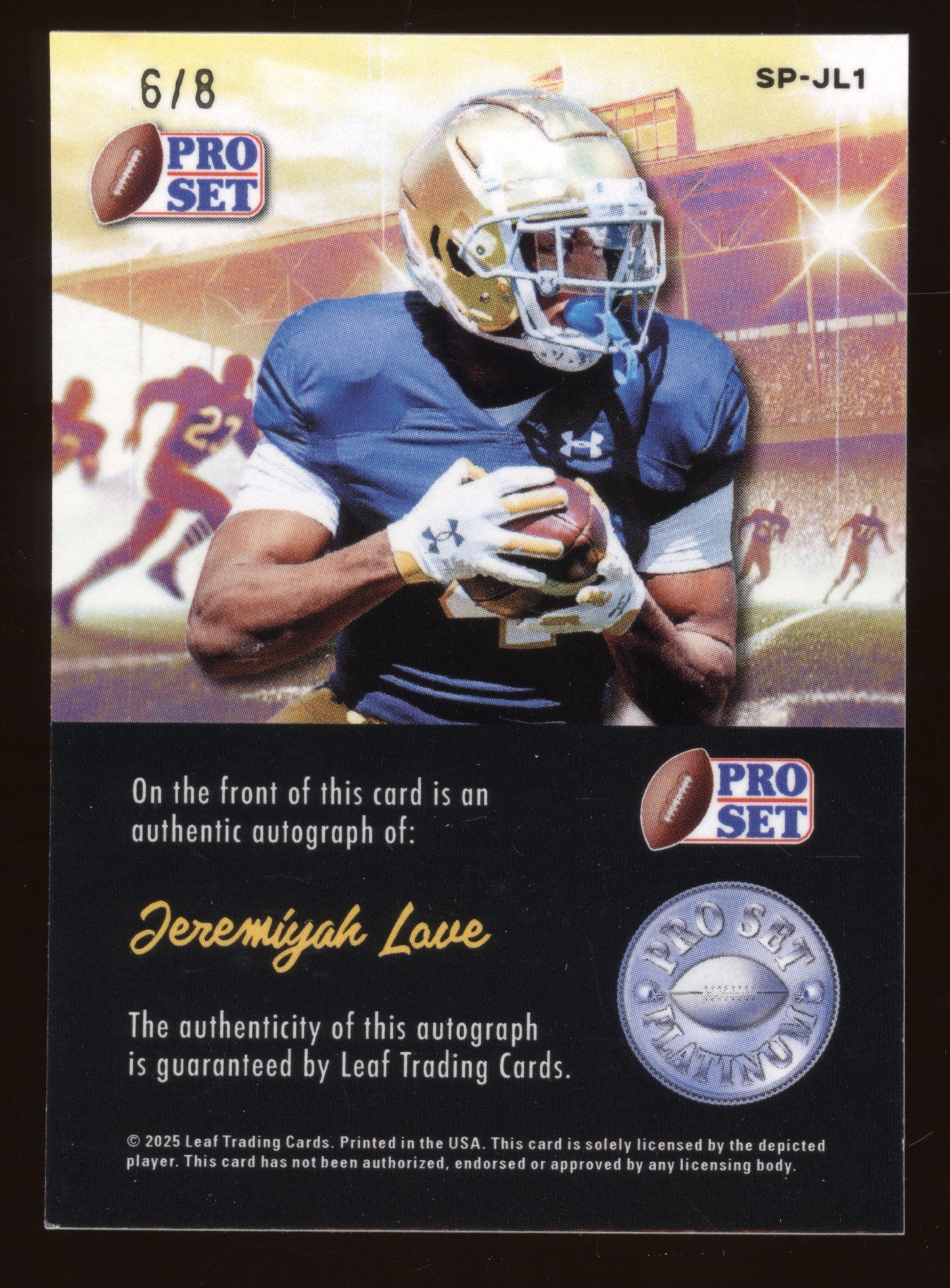 2025 Leaf Pro Set Platinum Autograph Jeremiyah Love #SP-JL1 Purple Lava 6/8