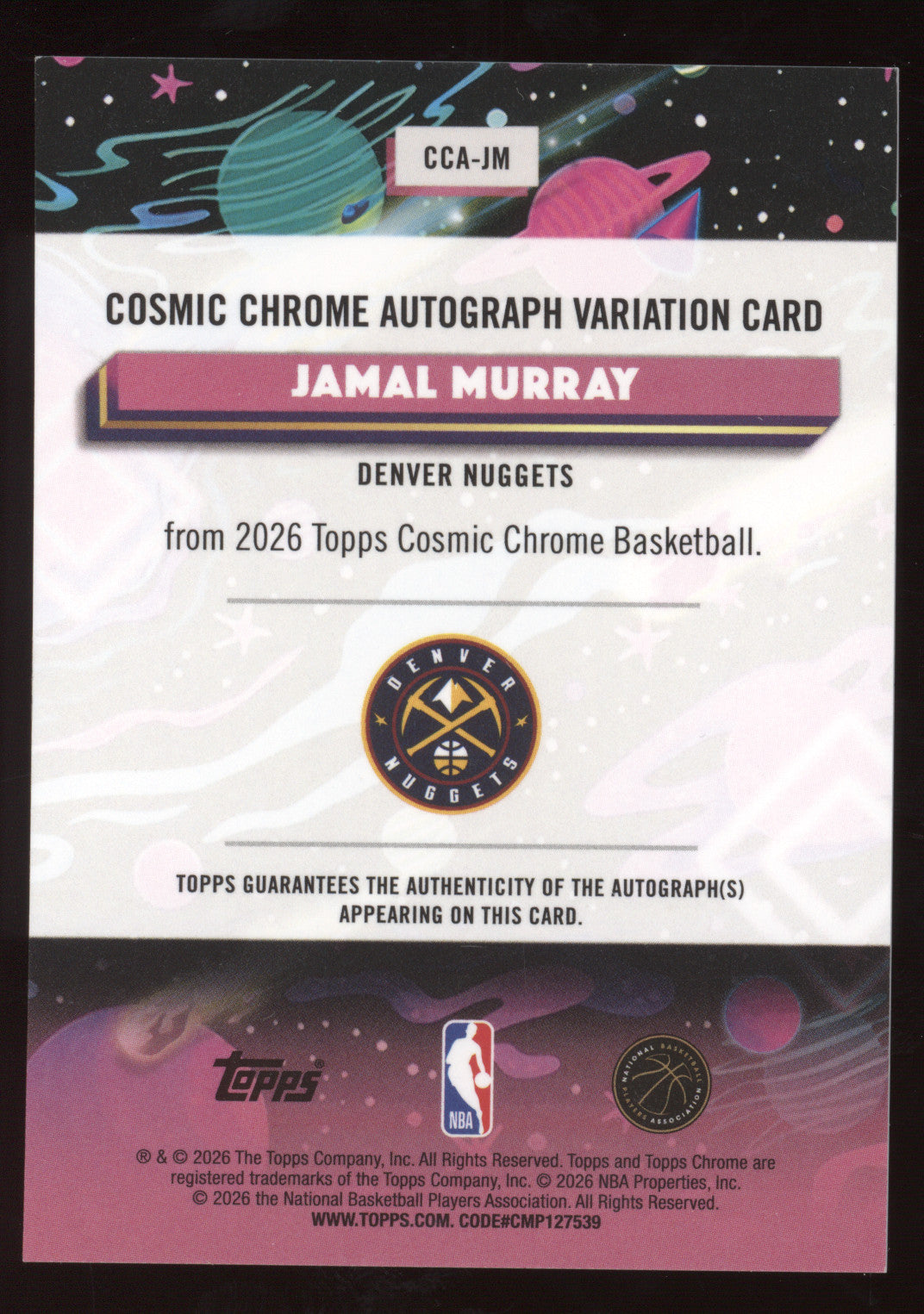 2026 Topps Cosmic Chrome Jamal Murray #CCA-JM Black Refractor 01/10