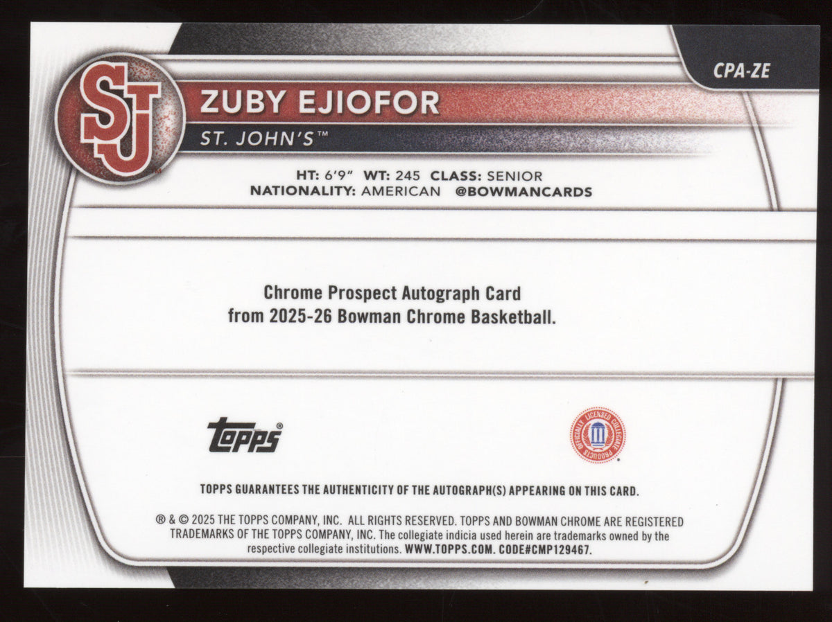 2025 Bowman Chrome U. Prospect Auto Card Zuby Ejiofor #CPA-ZE 1st Bowman
