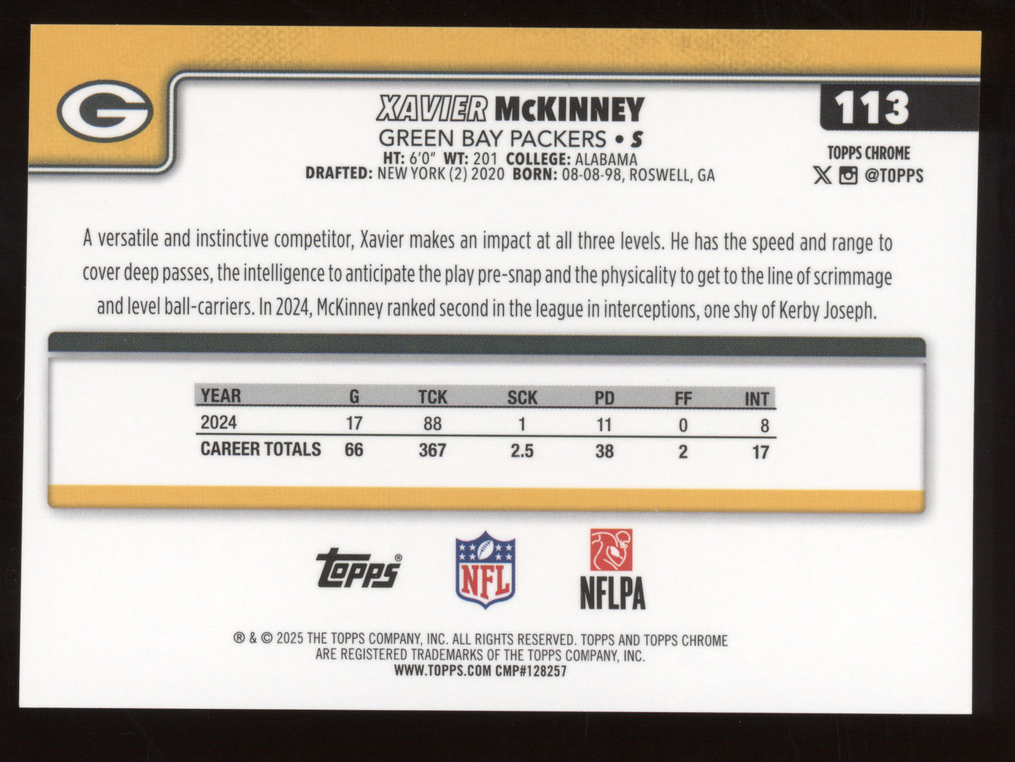 2025 Topps Chrome Xavier McKinney #113 Red Wave Refractor 3/5