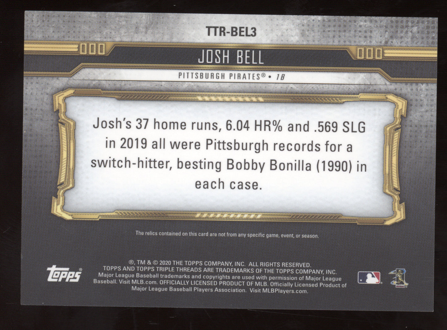 2020 Topps Triple Threads Josh Bell #TTR-BEL3 Switch Success 09/36