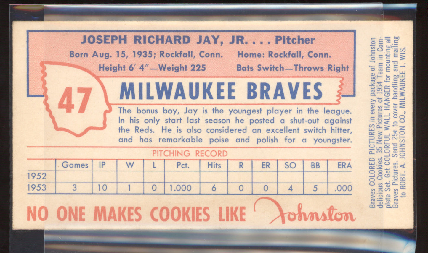 1954 Johnston Cookies Milwaukee Braves Joey Jay #47
