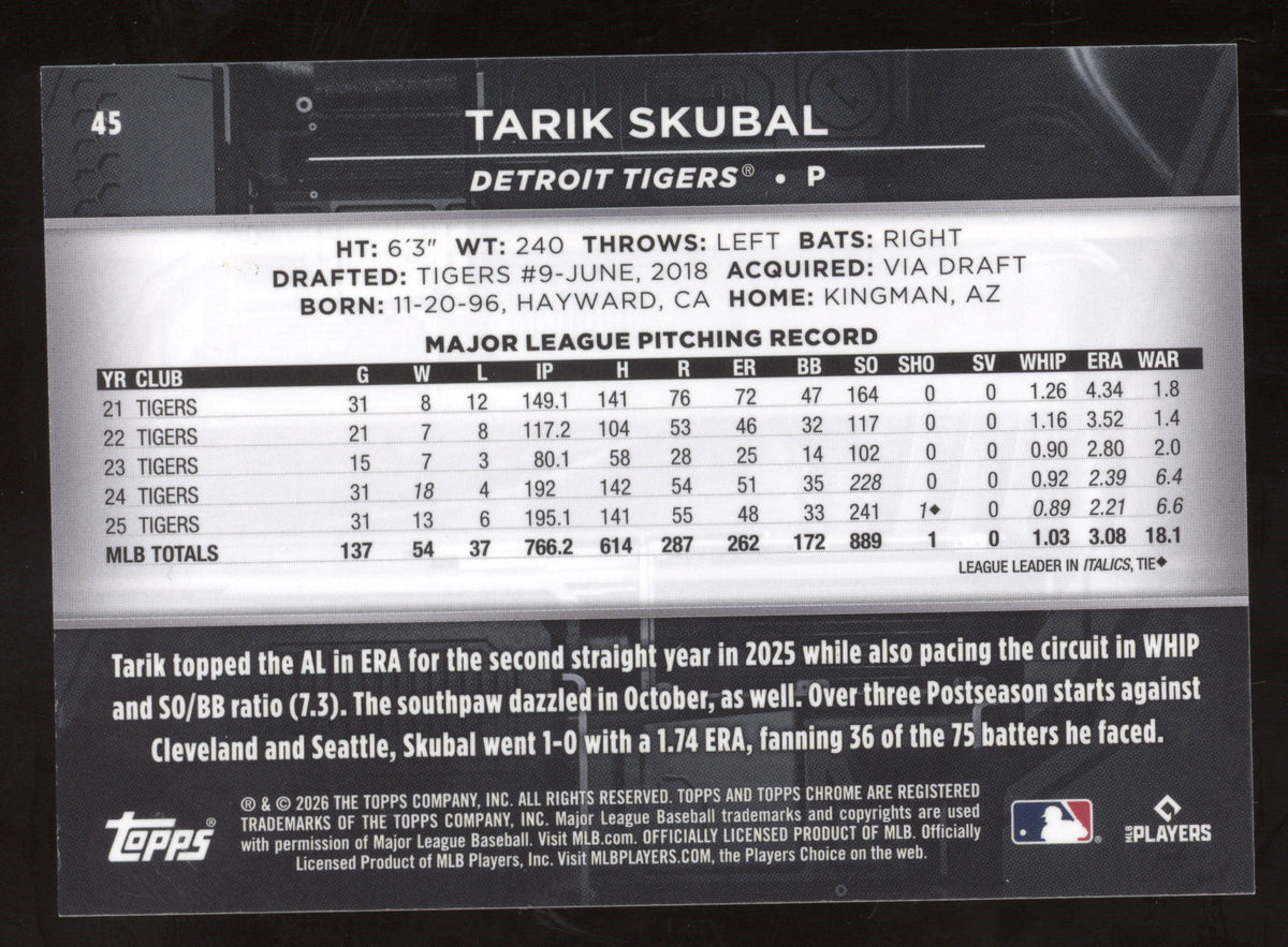 2026 Topps Chrome Black Tarik Skubal #45 Purple 61/75