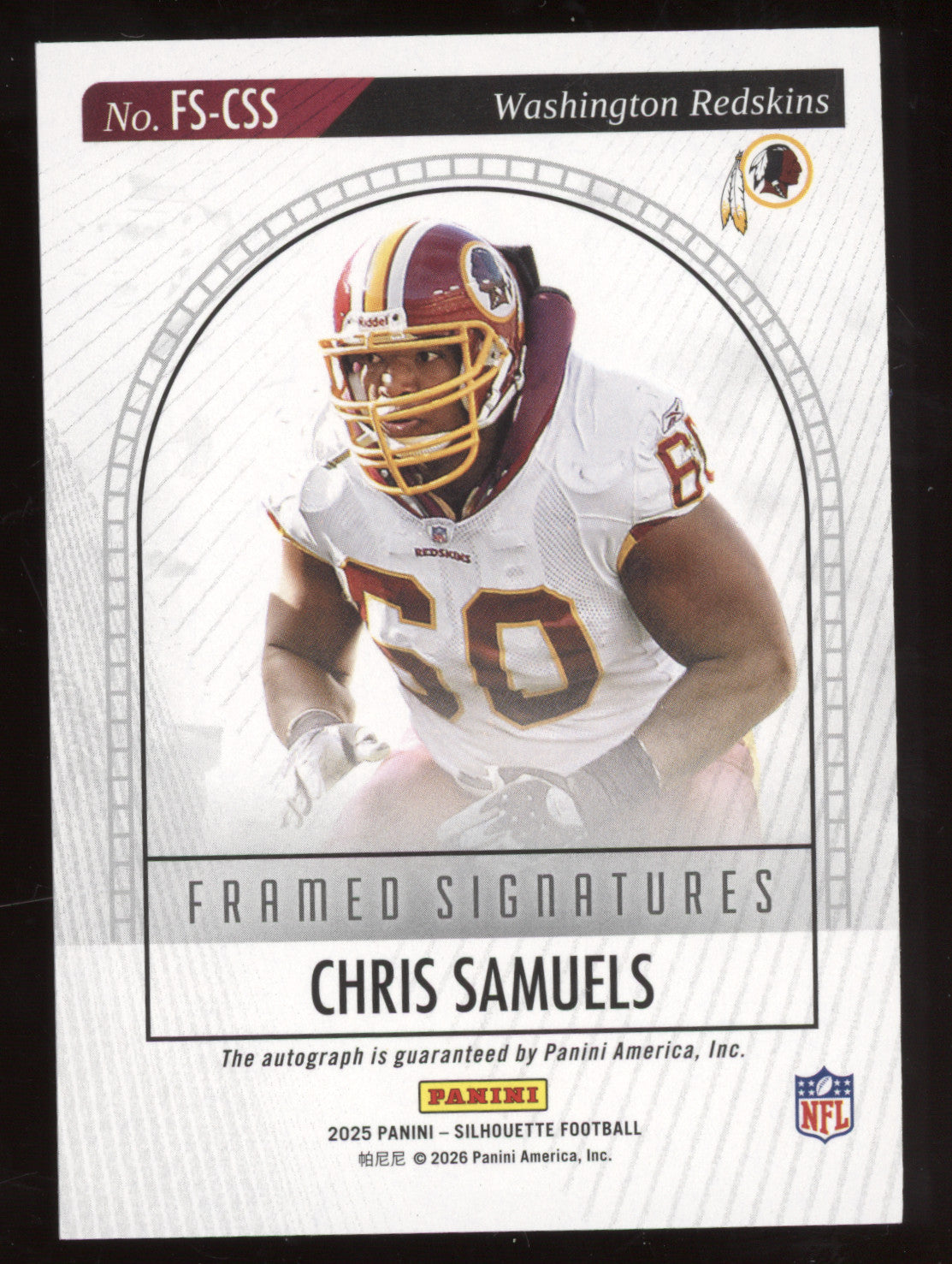 2025 Panini Silhouette Framed Signatures Chris Samuels #FS-CSS Cracked Ice 18/25