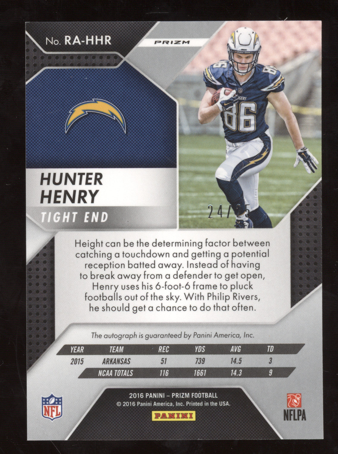 2016 Panini Prizm Football Hunter Henry #RA-HHR Autograph Blue Camo 24/25