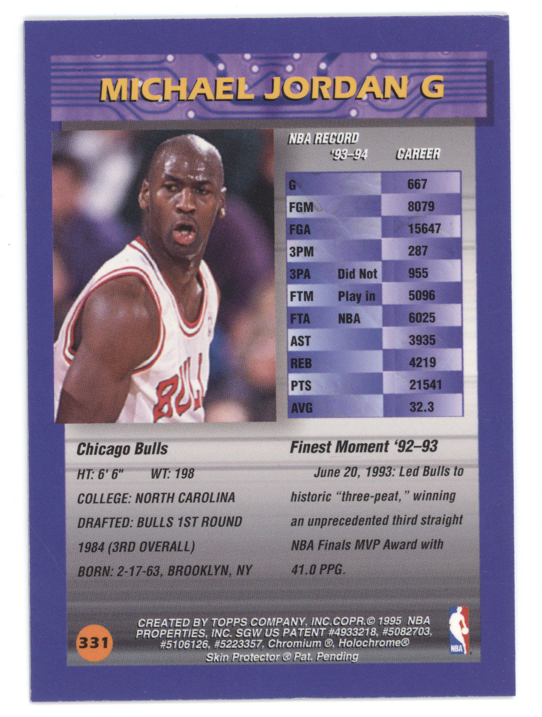 1994 Topps Finest Michael Jordan #331 With Coating