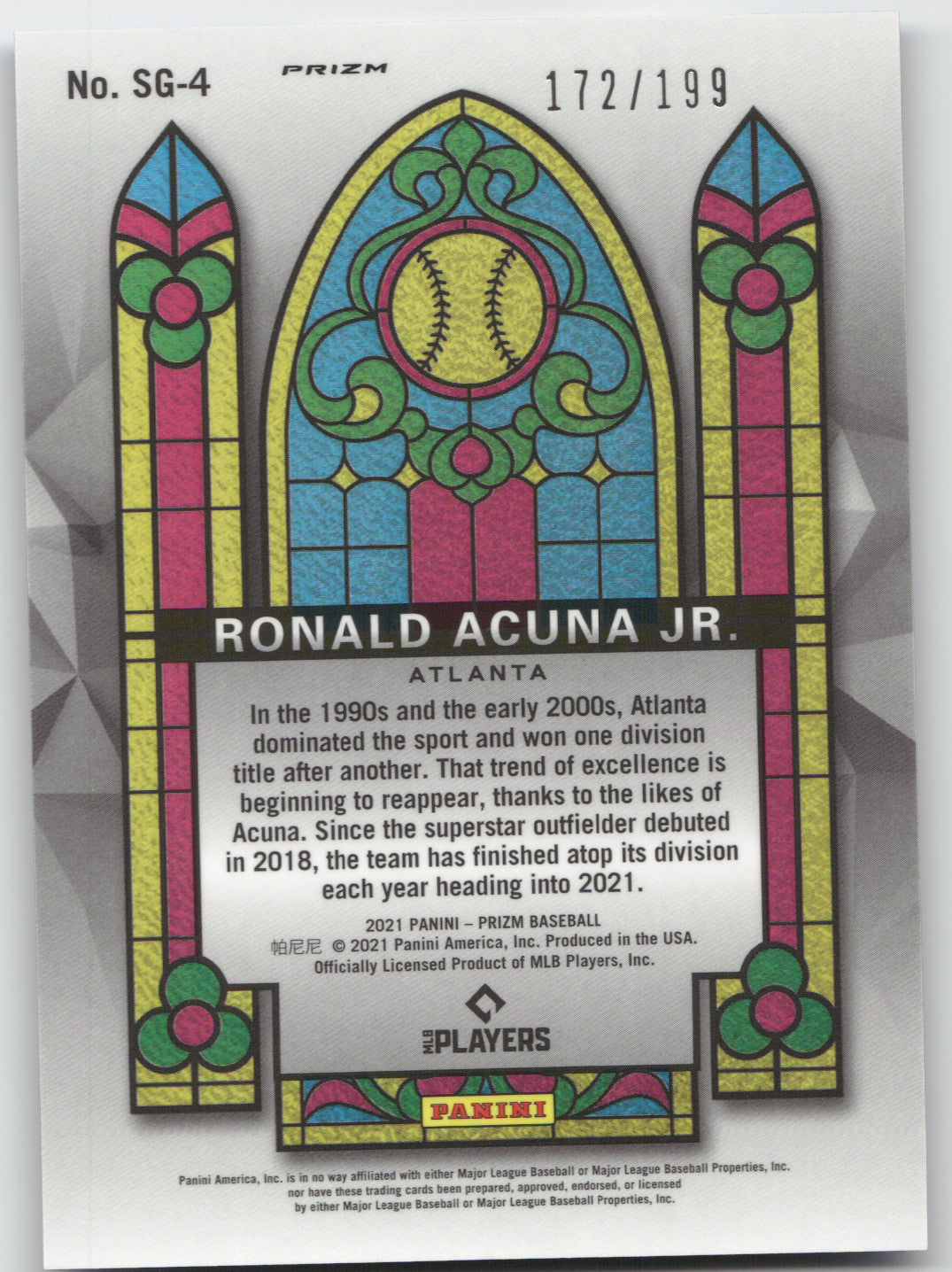 2021 Panini Prizm Stained Glass Ronald Acuna Jr. #SG-4 Blue Mojo 172/199