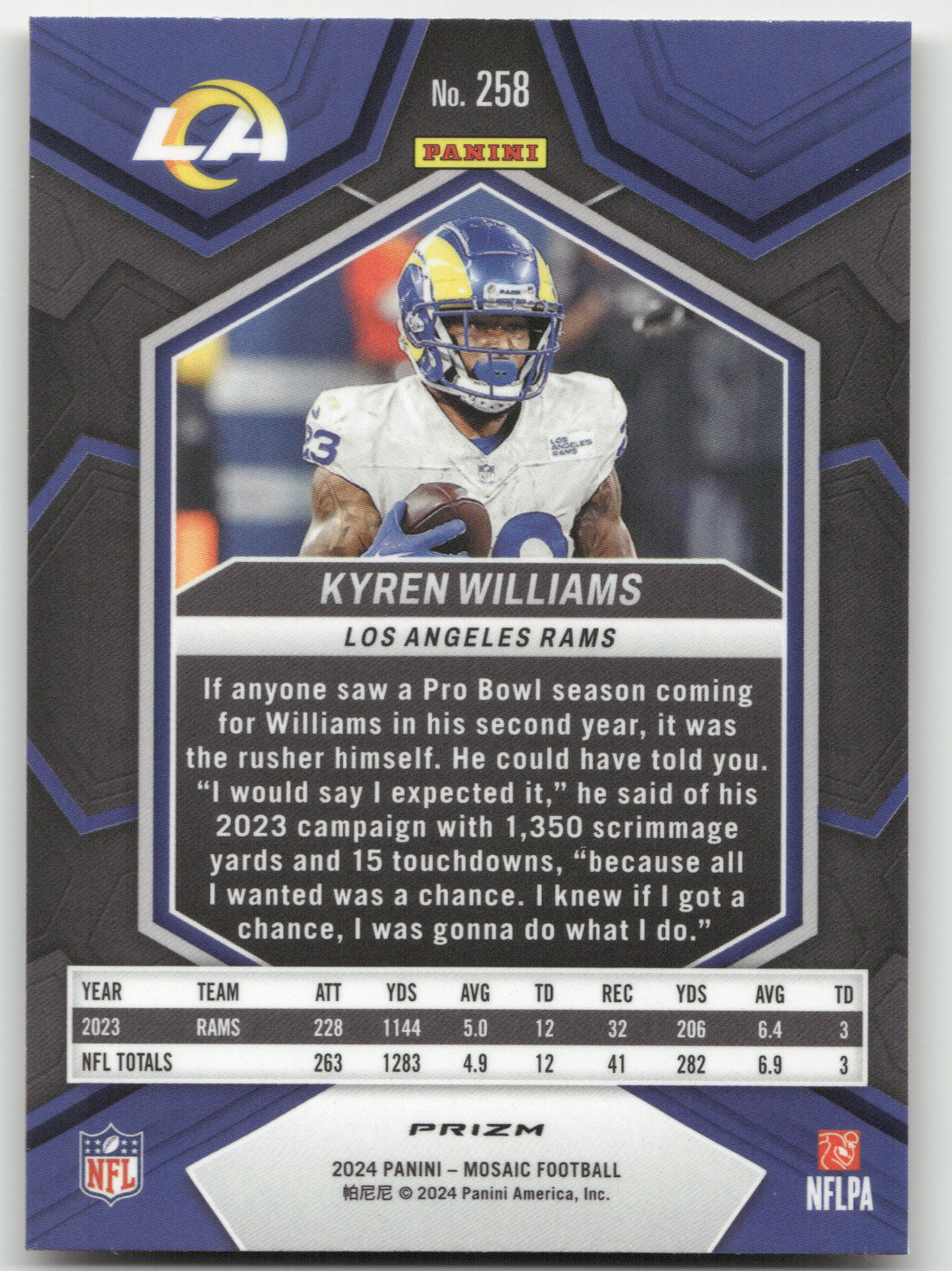 2024 Panini Mosaic Prizm Kyren Williams #258 National Pride