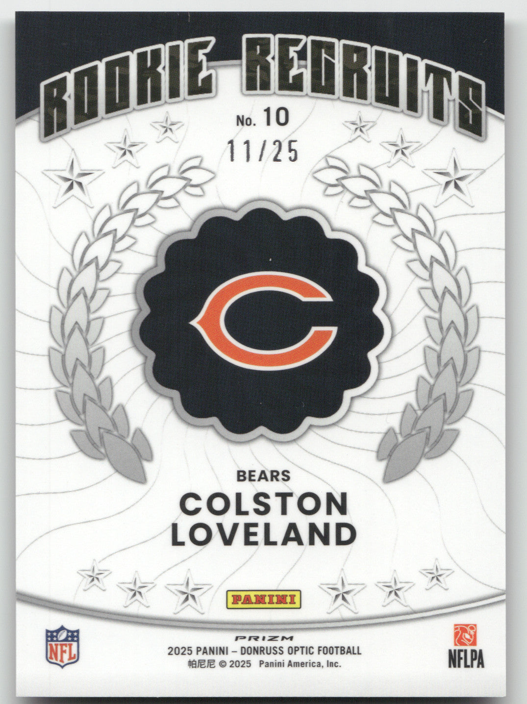 2025 Donruss Optic Rookie Recruits Colston Loveland #10 Purple Stars RC 11/25