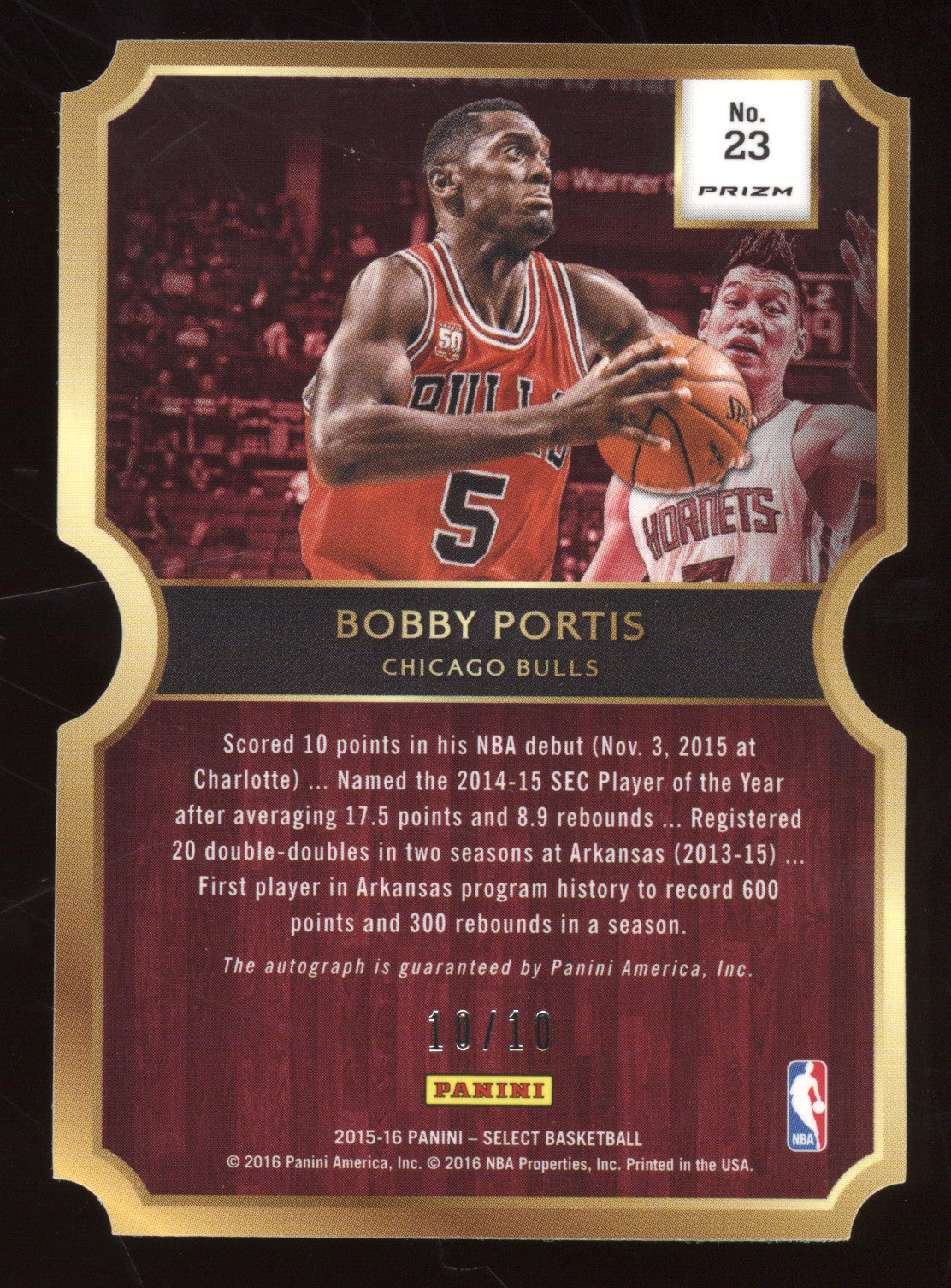 2015 Panini Select Bobby Portis #23 Autograph Gold Die-Cut RC 10/10