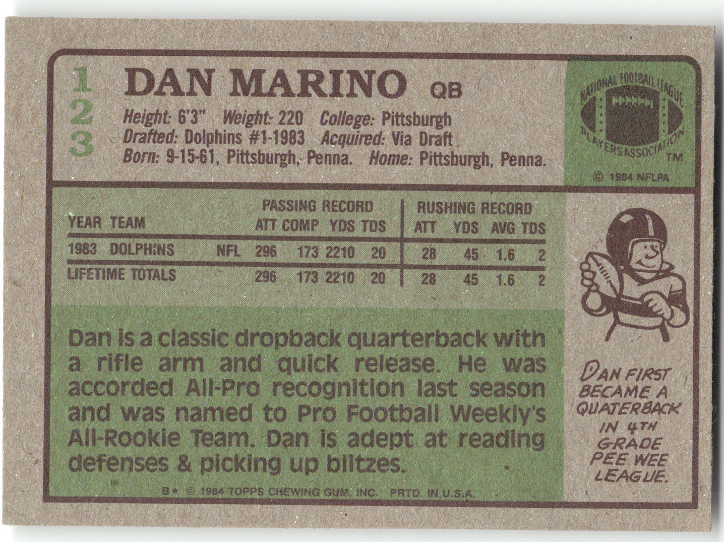 1984 Topps Dan Marino #123 RC