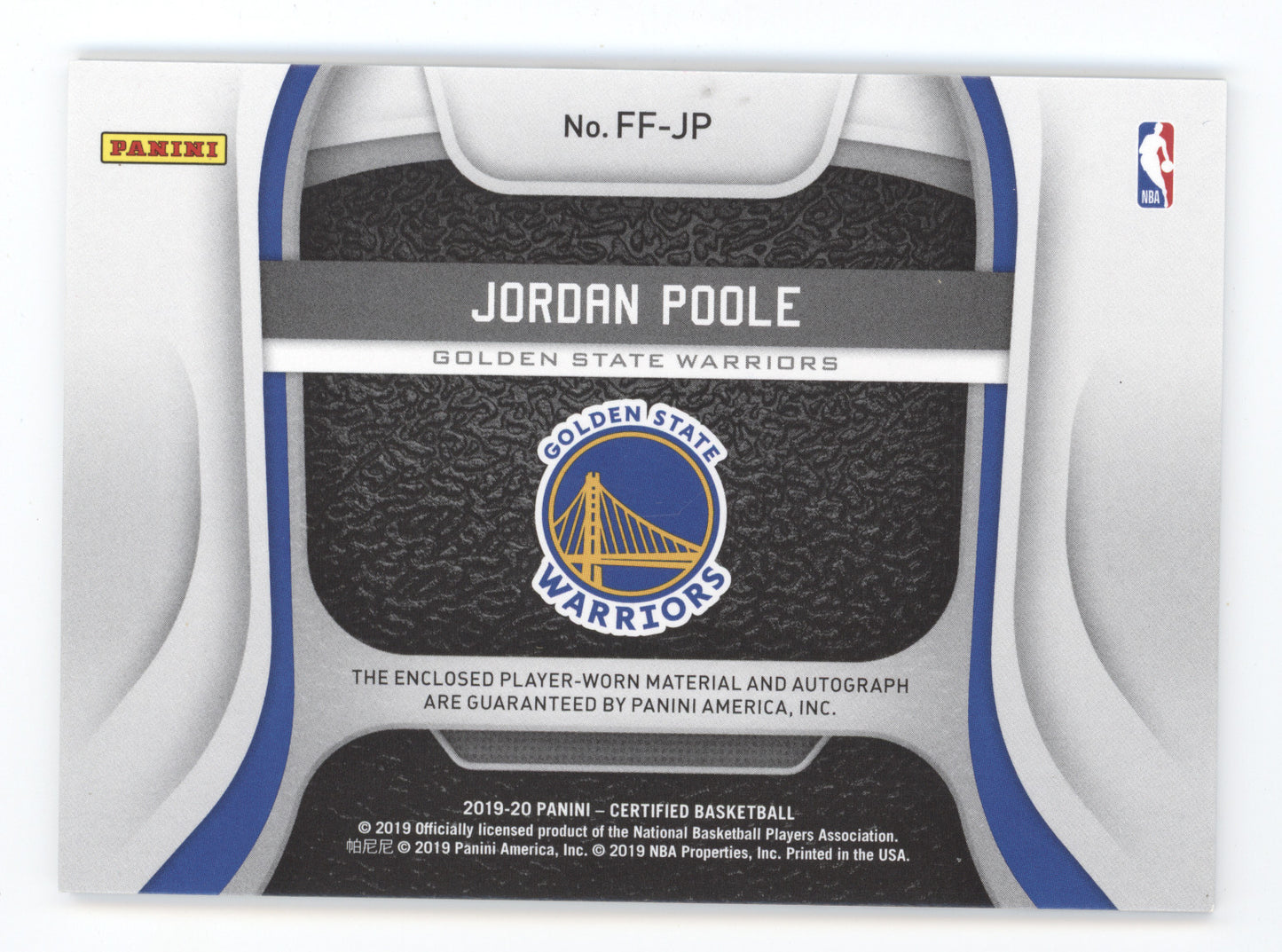 2019 Panini Certified Freshman Fabric Autoraphs Jordan Poole #FF-JP