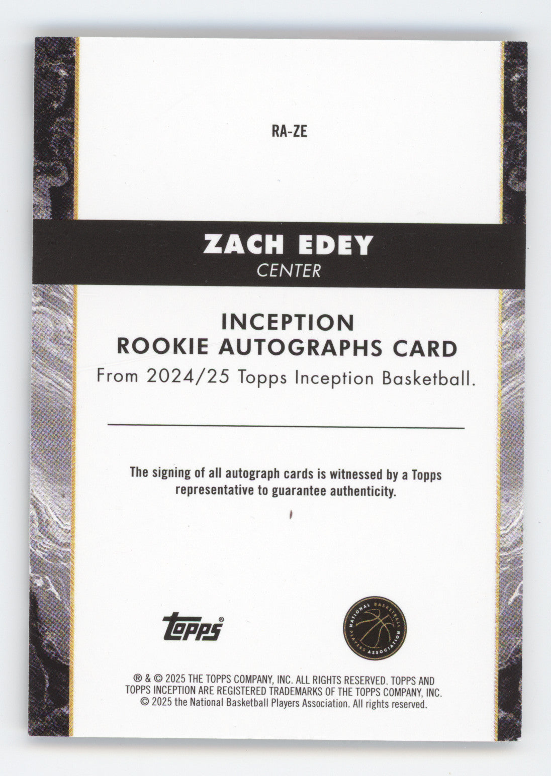 2024 Topps Inception Rookie Autographs Zach Edey #RA-ZE Red 12/75 RC