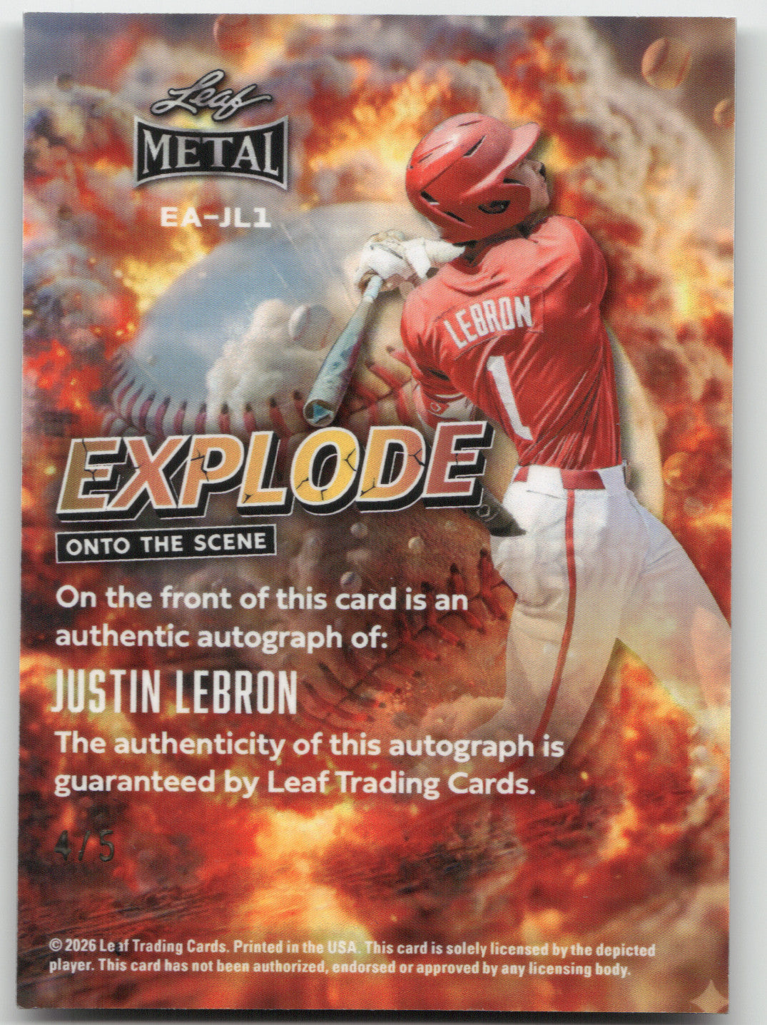 2026 Leaf Metal Explode Onto The Scene Justin Lebron #EA-JL1 Blue 4/5