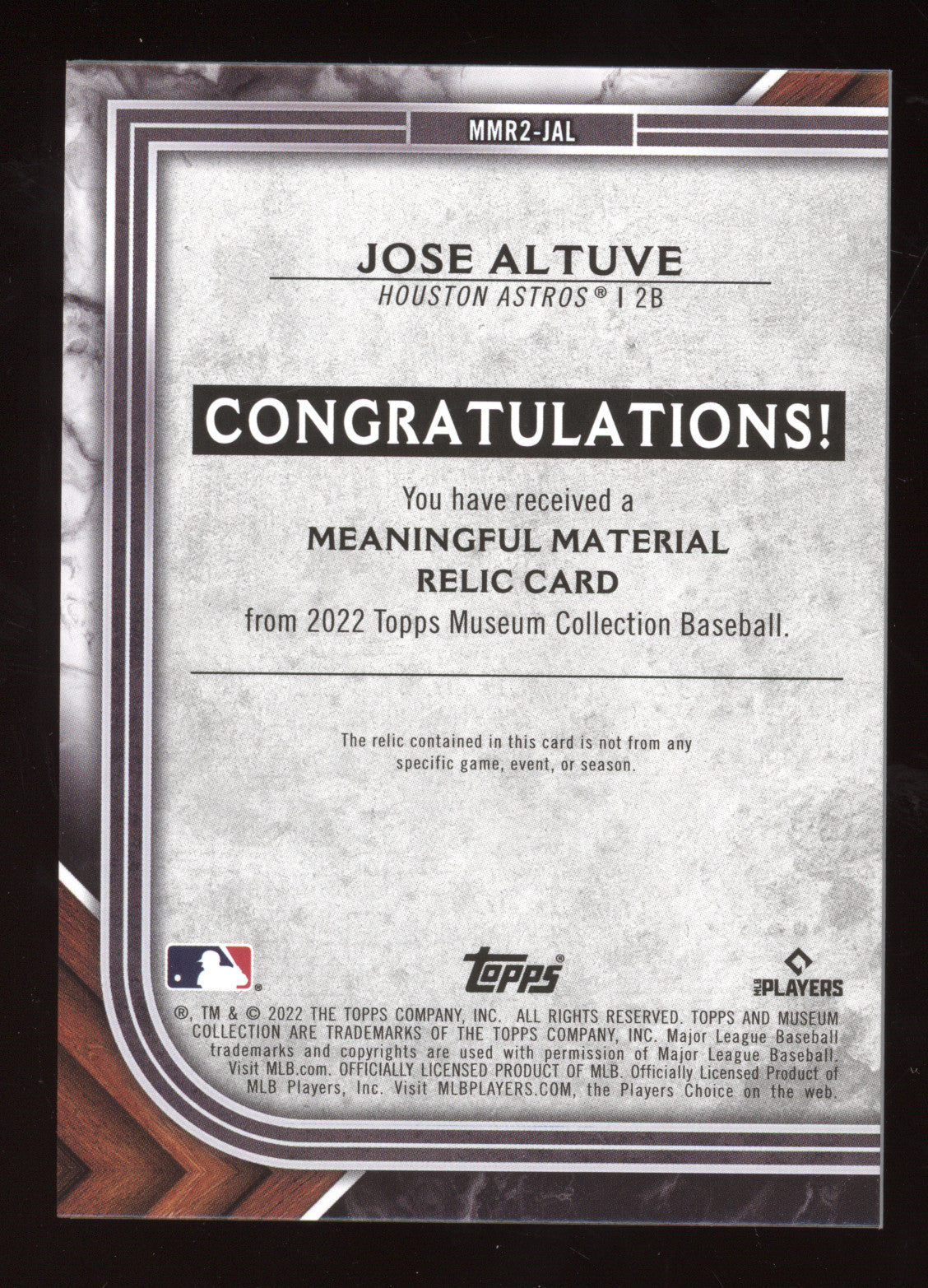 2022 Topps Museum Collection Meaningful Material Relic Auto Jose Altuve Red 7/10