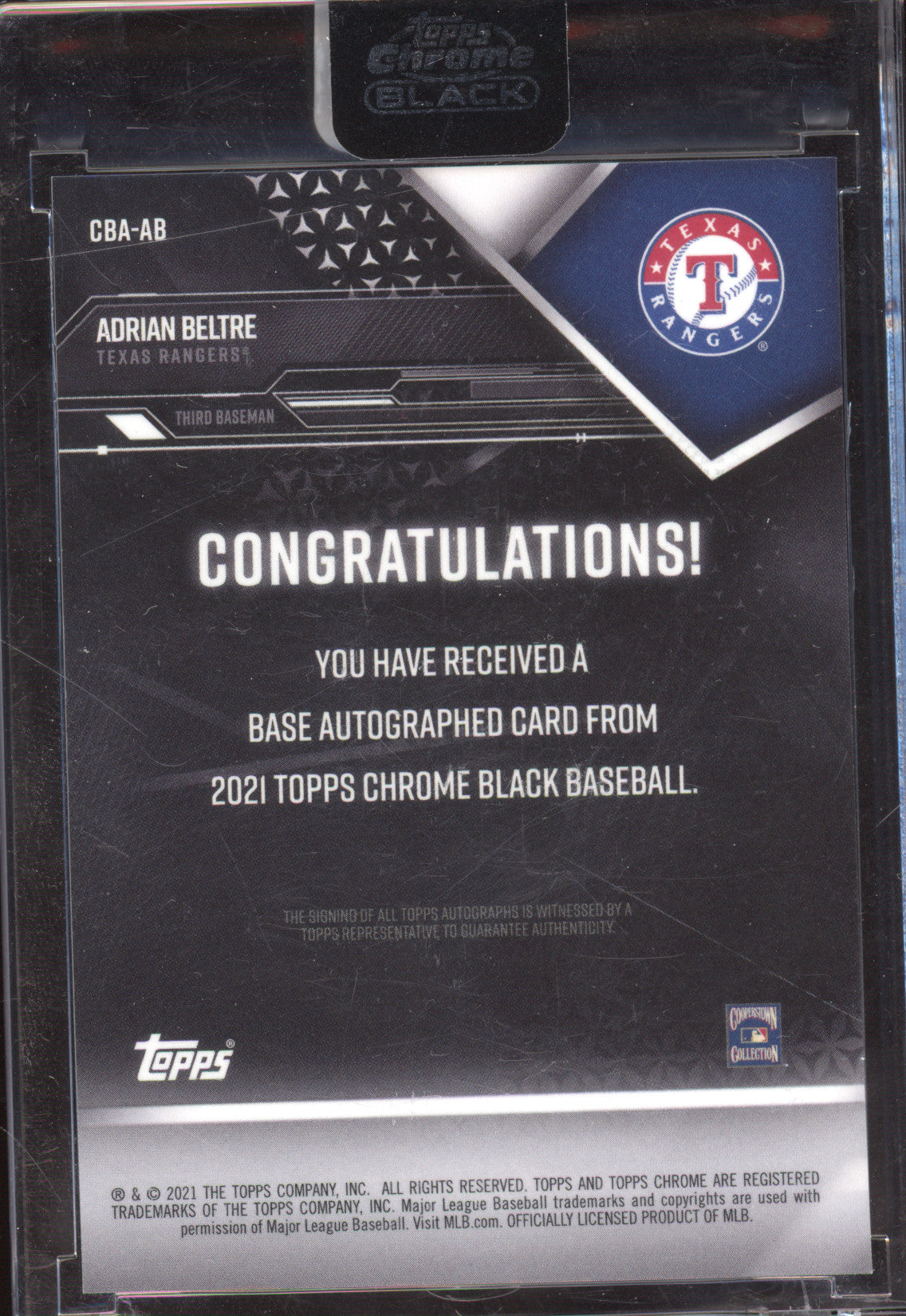 2021 Topps Chrome Black Autograph Adrian Beltre #CBA-AB Gold 22/50