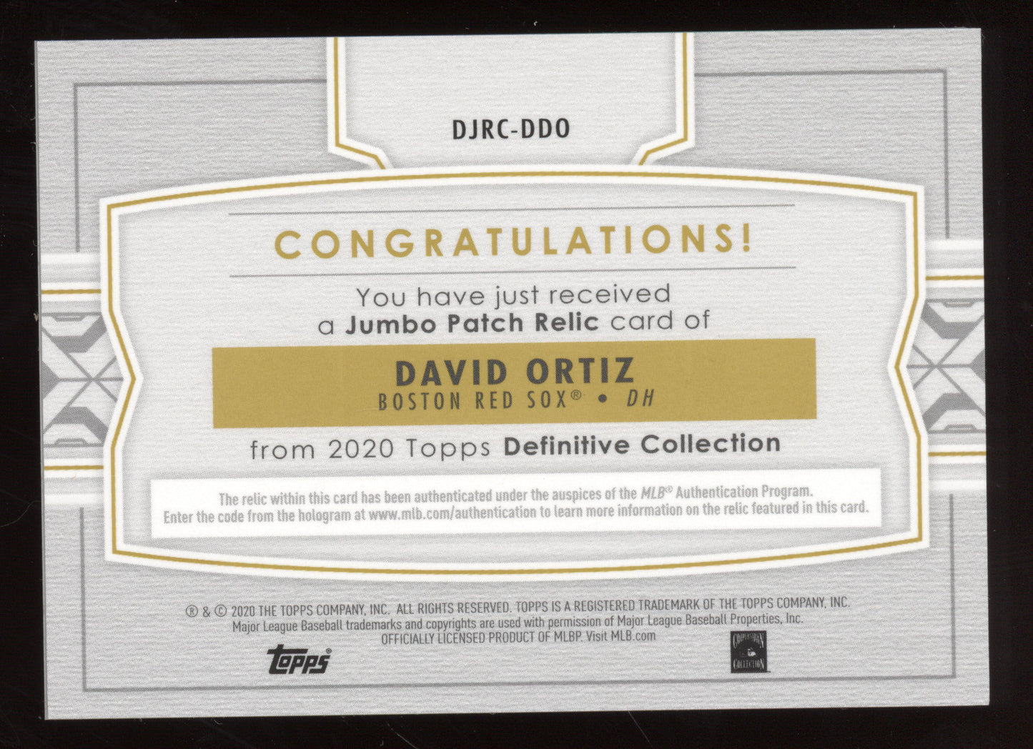 2020 Topps Definitive Collection David Ortiz #DJRC-DDO Gold 45/50
