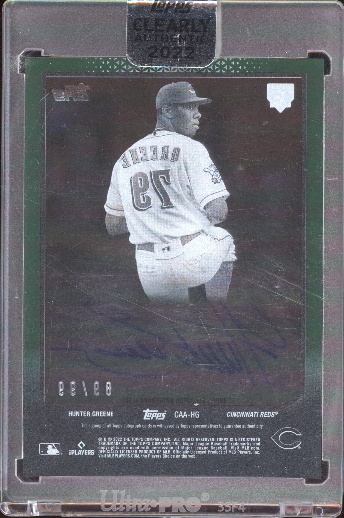 2022 Topps Clearly Authentic Autograph Hunter Greene #CAA-HG Green RC 83/99
