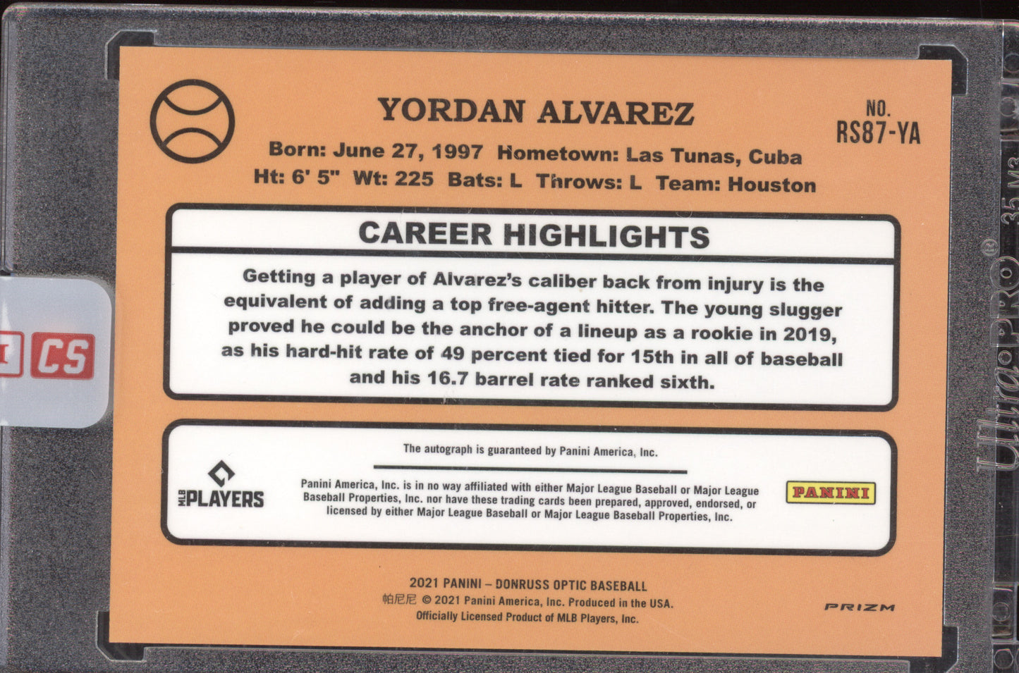 2021 Donruss Optic Yordan Alvarez #RS87-YA Retro 1987 Signatures