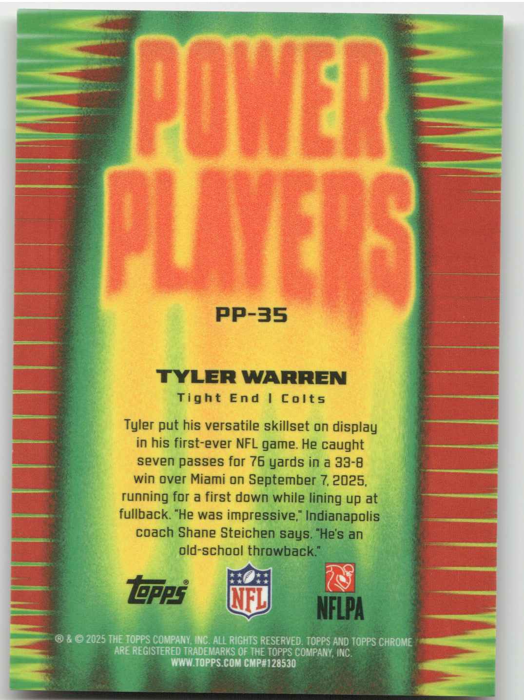 2025 Topps Chrome Power Players Tyler Warren #PP-35 Gold RC 50/50
