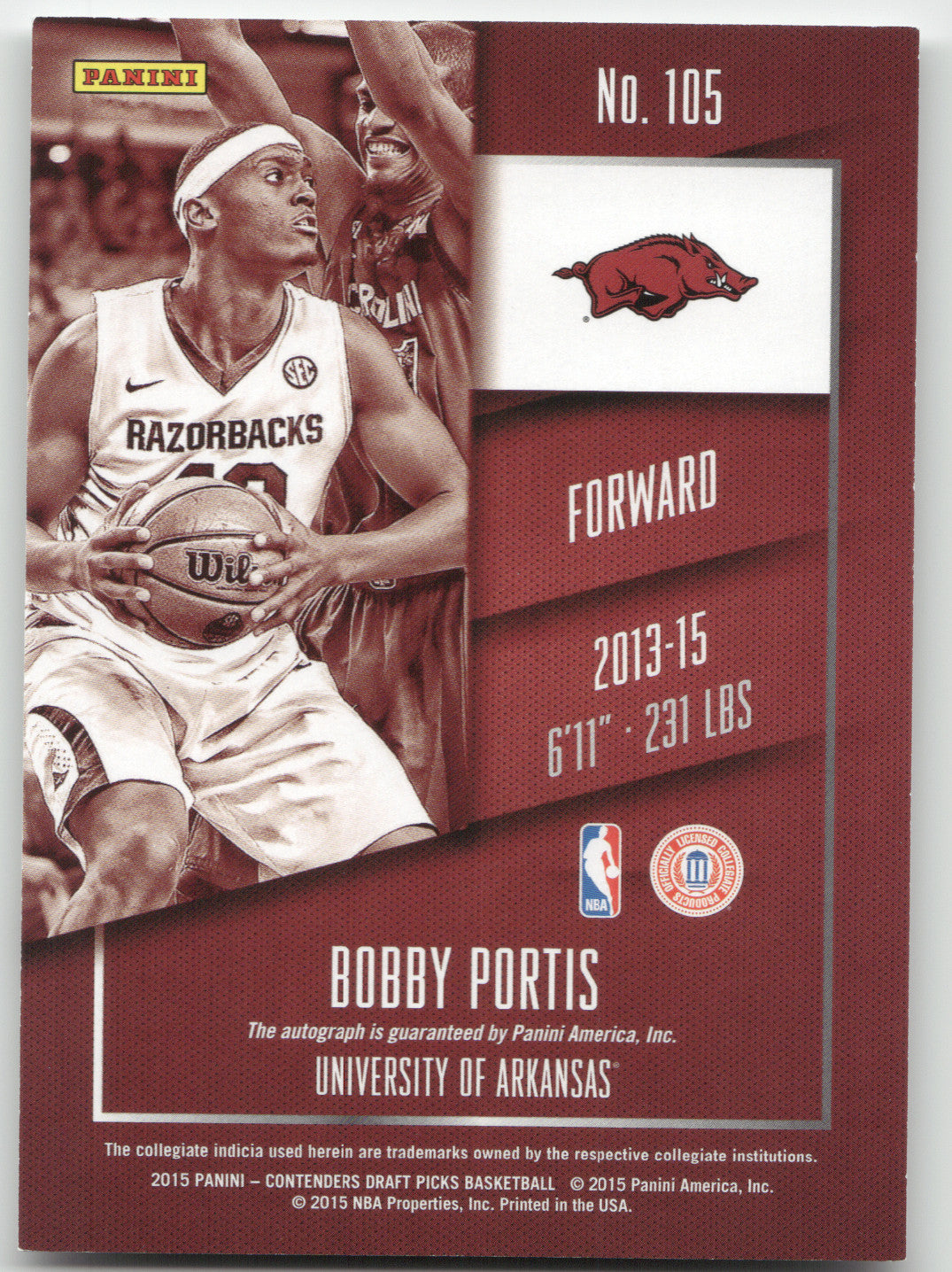 2015 Panini Contenders Draft Picks Bobby Portis #105 RC