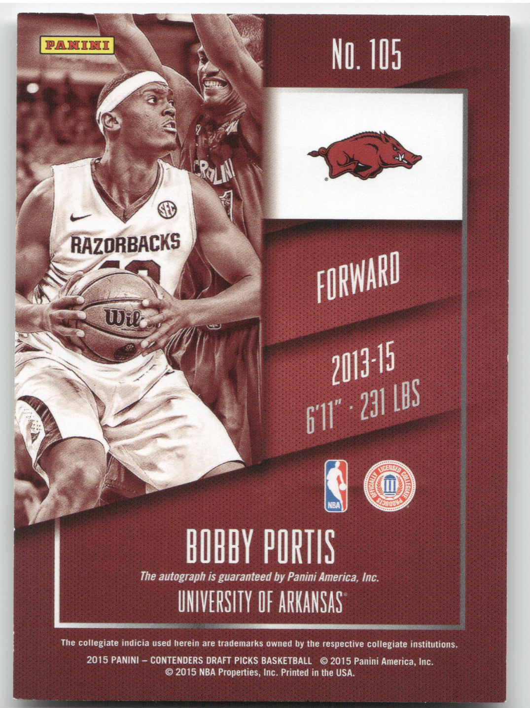 2015 Panini Contenders Draft Picks College Ticket Bobby Portis #105 RC