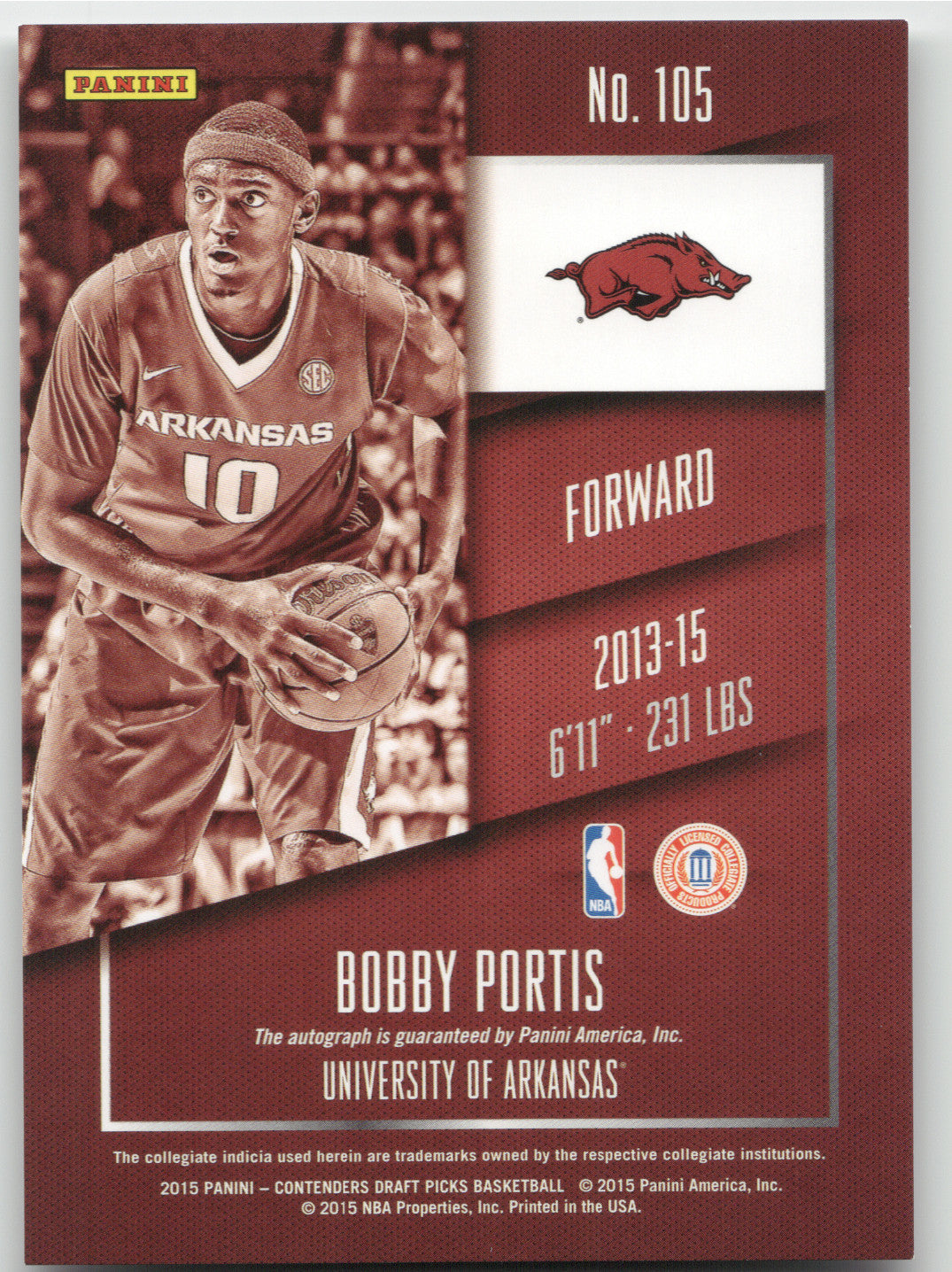 2015 Panini Contenders Draft Picks Bobby Portis #105 65/99 RC