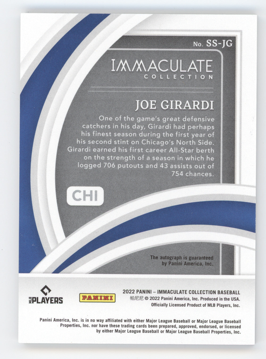 2022 Panini Immaculate Collection Joe Girardi #SS-JG 04/10