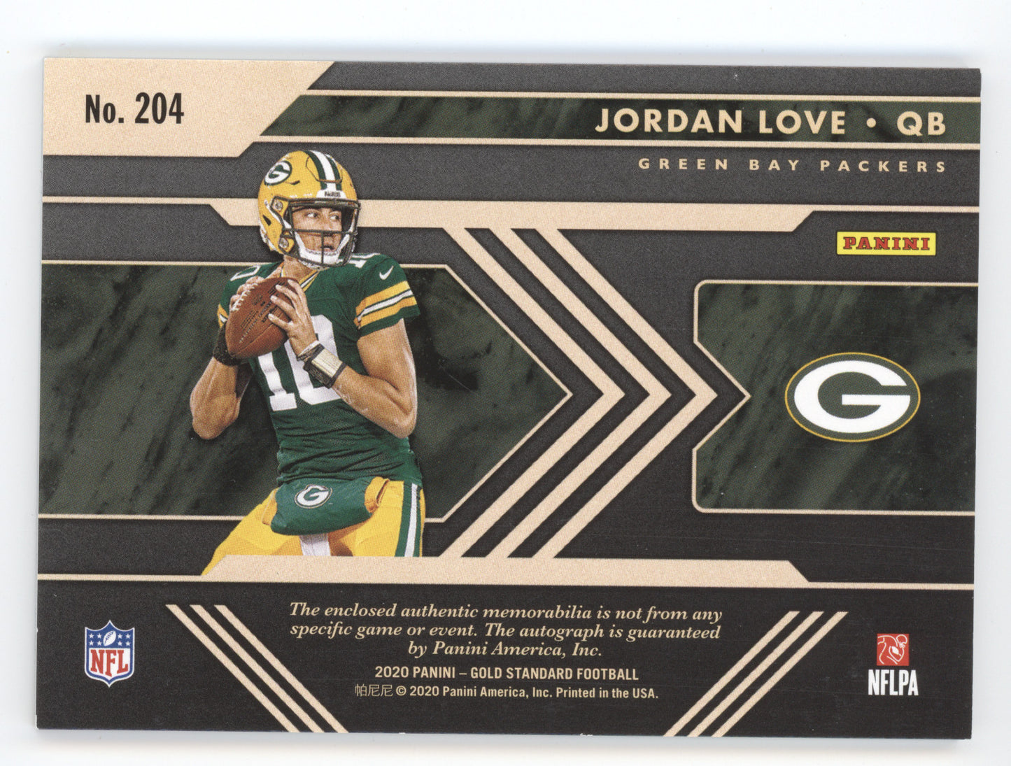 2020 Panini Gold Standard Jordan Love #204 Rookie Jersey Autograph 07/49 RC