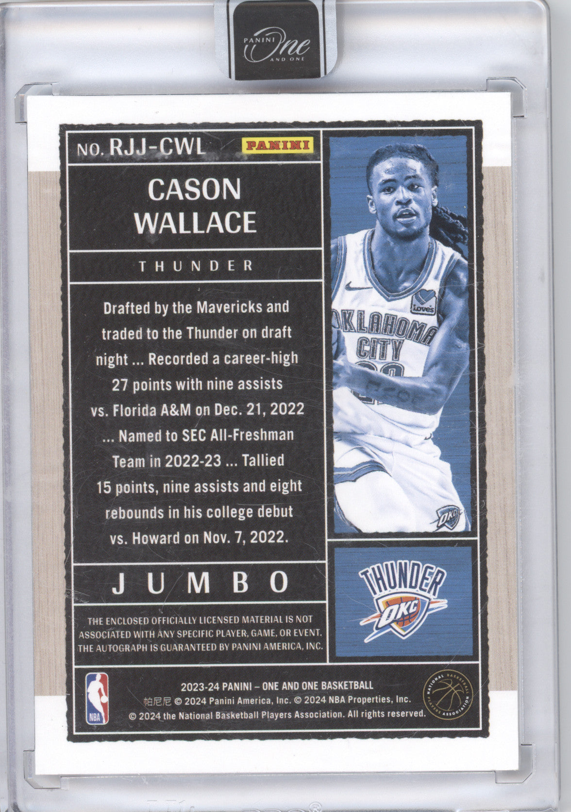 2023 Panini One and One Jumbo Jersey Auto Cason Wallace #RJJ-CWL Red RC 19/25