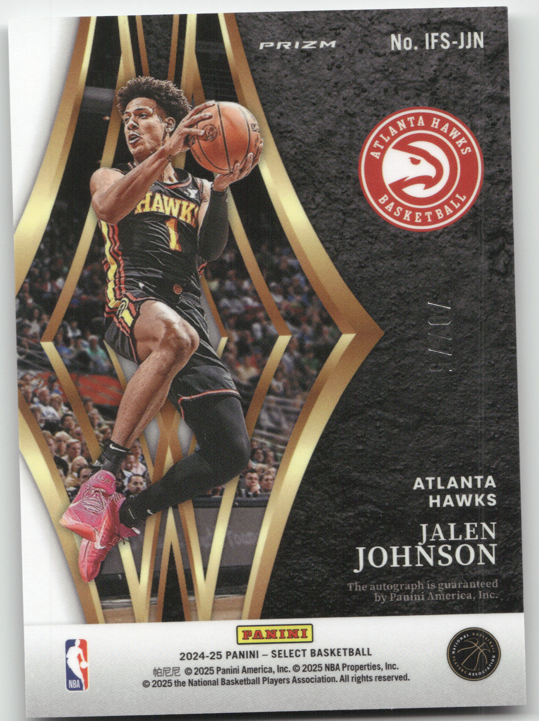 2024 Panini Select Prizm In Flight Auto Jalen Johnson #IFS-JJN 70/75