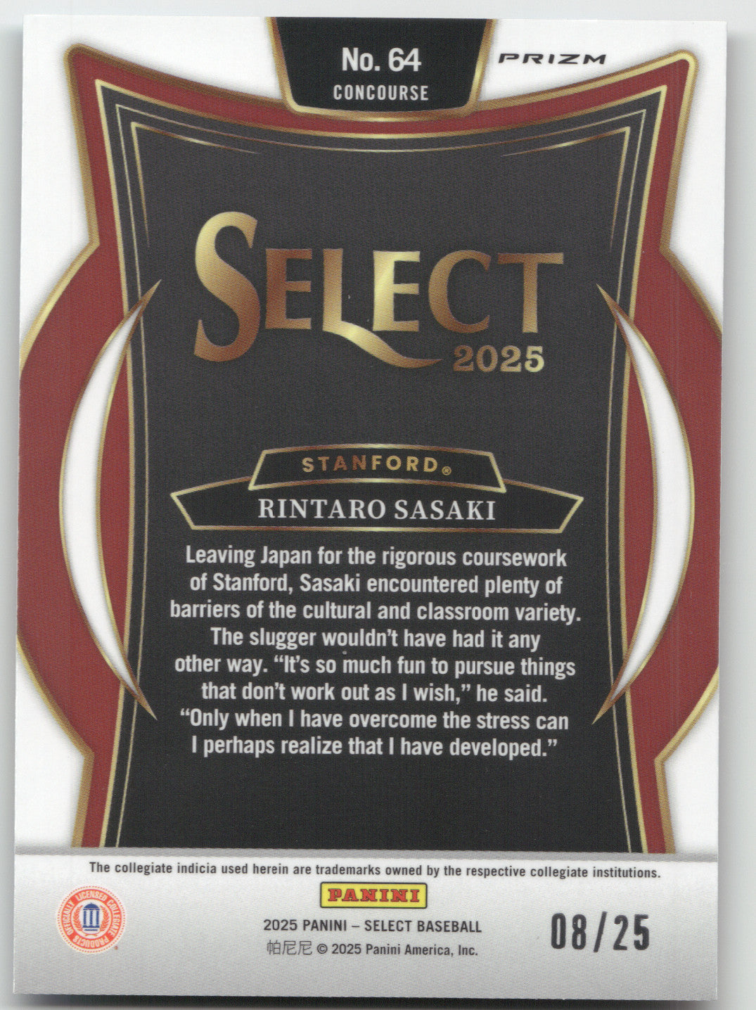 2025 Panini Select Baseball Concourse Rintaro Sasaki #64 Tie-Dye 08/25