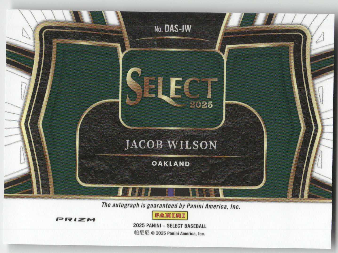 2025 Panini Select Prizm Diamond Action Jacob Wilson Auto