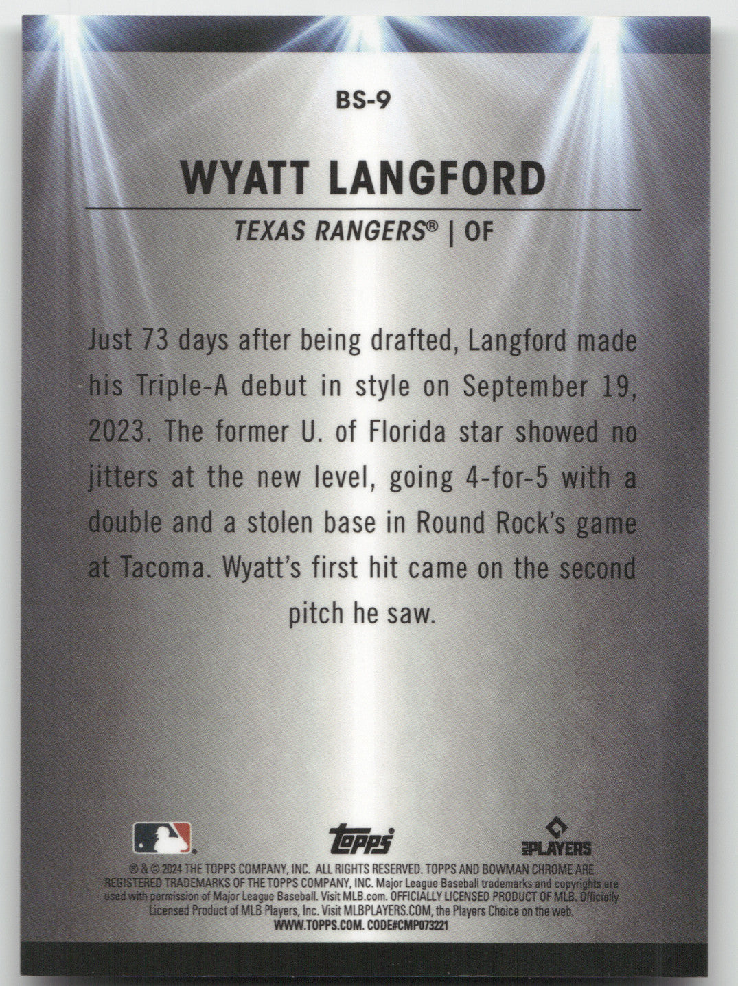 2024 Bowman Chrome Spotlight Wyatt Langford #BS-9 Mini Diamond 037/150