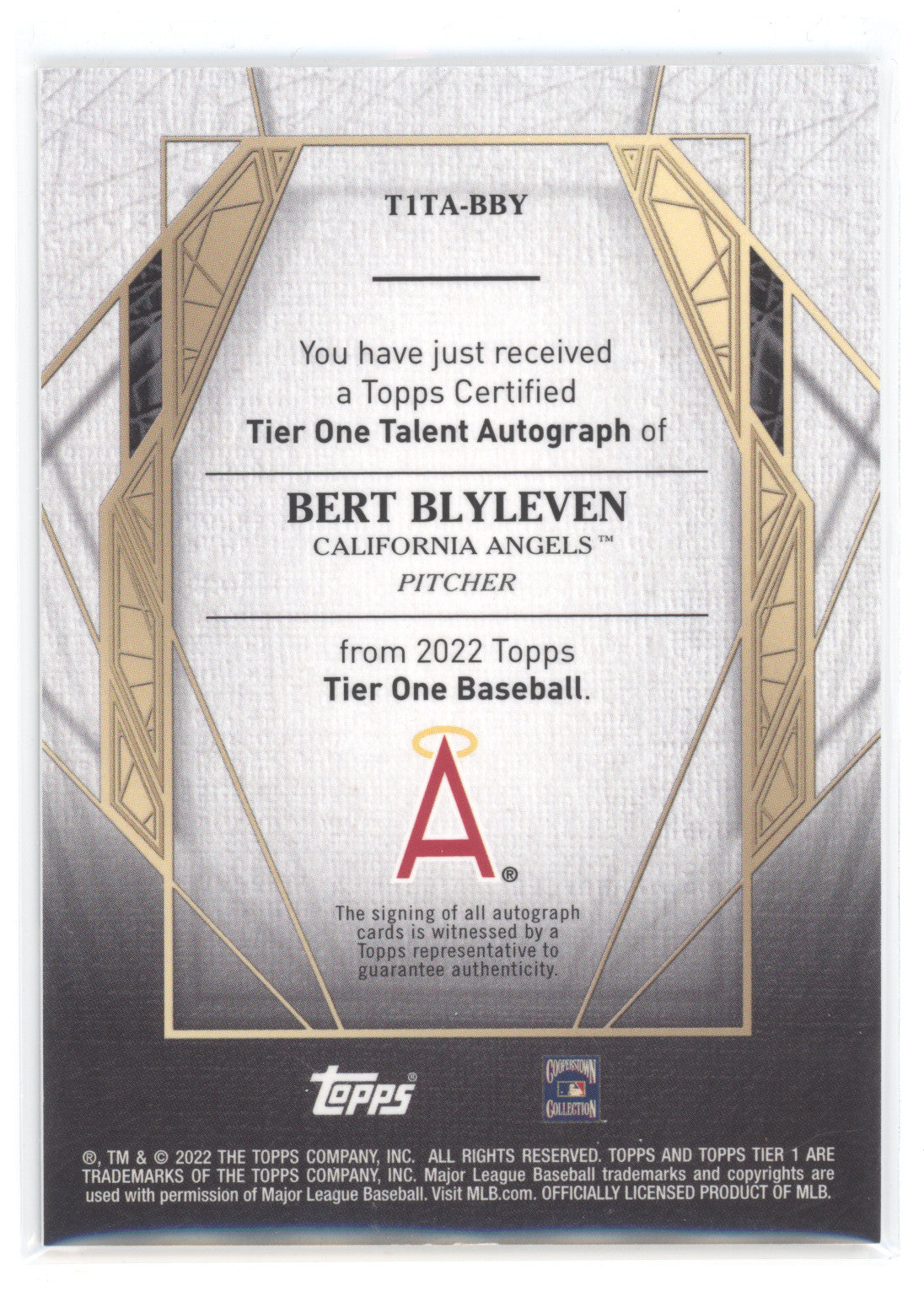 2022 Topps Tier One Tier One Talent Bert Blyleven #T1TA-BBY 08/25 Auto