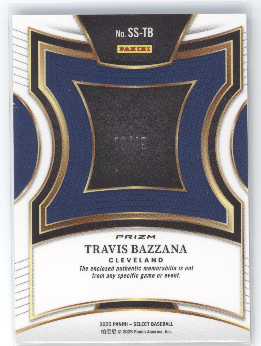 2025 Panini Select Prizm Travis Bazzana #SS-TB Blue 18/49 Patch Memorabilia