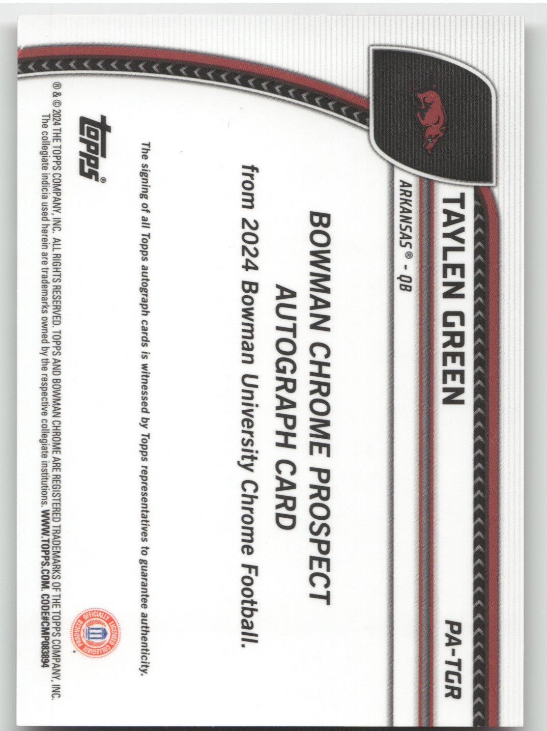 2024 Bowman Chrome U Football Taylen Green Fuschia Refractor 147/150 Auto