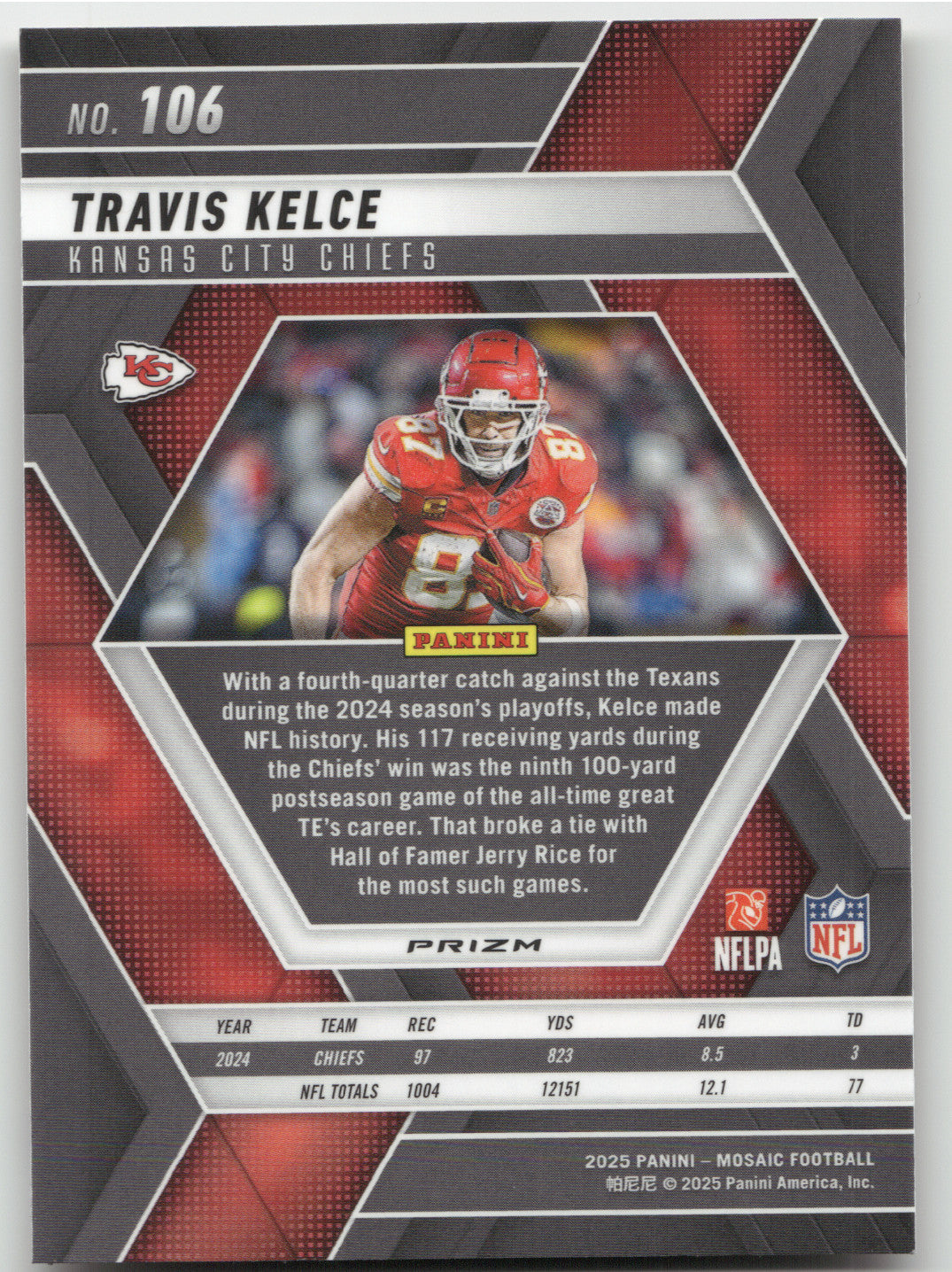 2025 Panini Mosaic Prizm Travis Kelce #106 Honeycomb