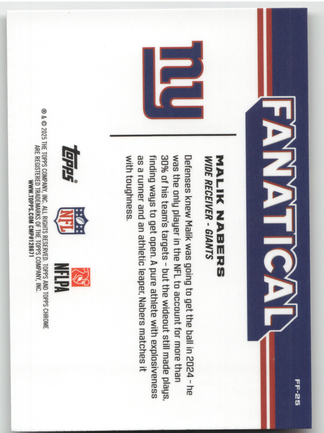 2025 Topps Chrome Fanatical Malik Nabers #FF-25