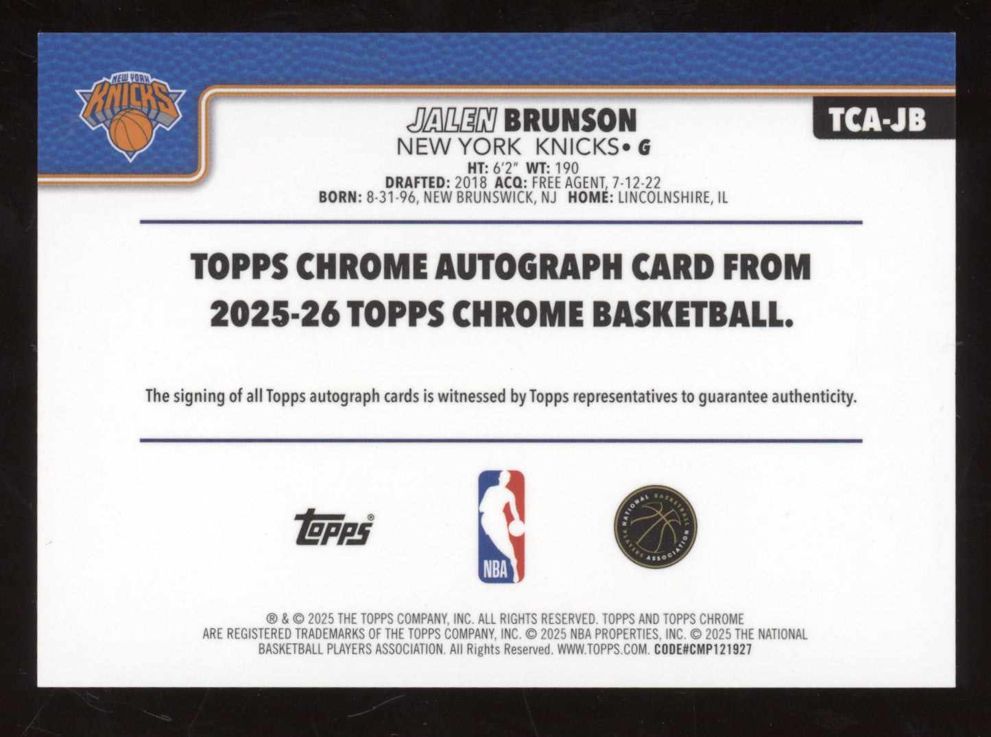 2025 Topps Chrome Jalen Brunson #TCA-JB Geometric Purple 65/75