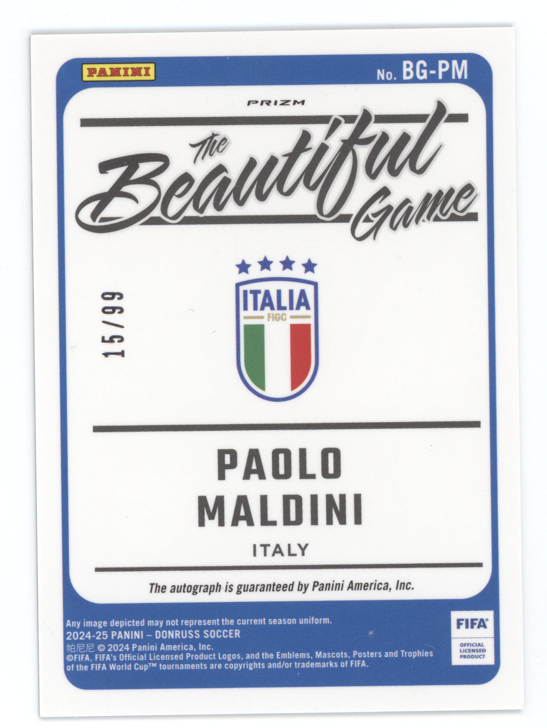 2024 Panini Donruss The Beautiful Game Paolo Maldini #BG-PM Dragon Scale 15/99