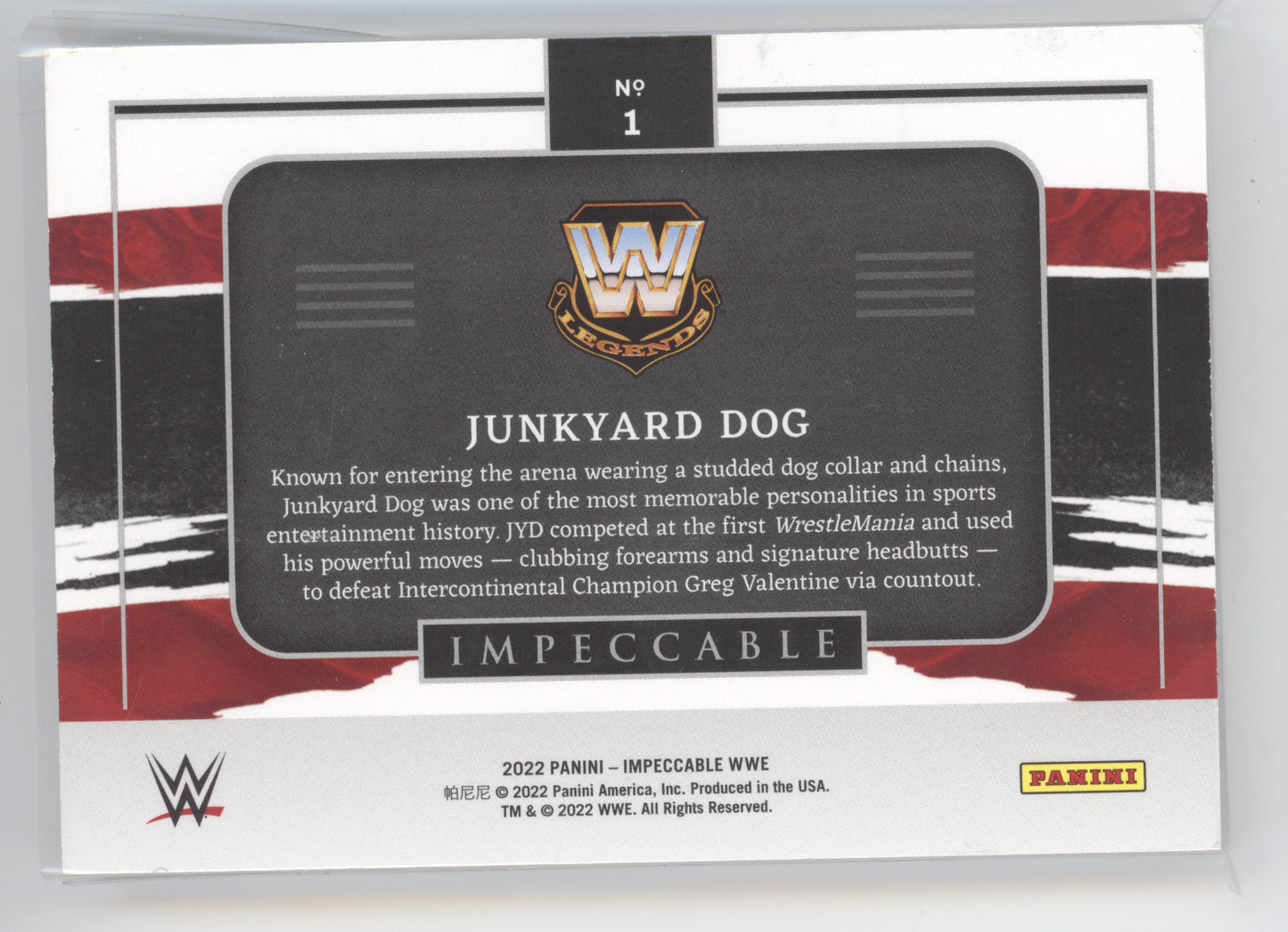 2022 Panini Impeccable Junkyard Dog #1 - 1 Troy Ounce .999 Fine Silver Bar 32/35