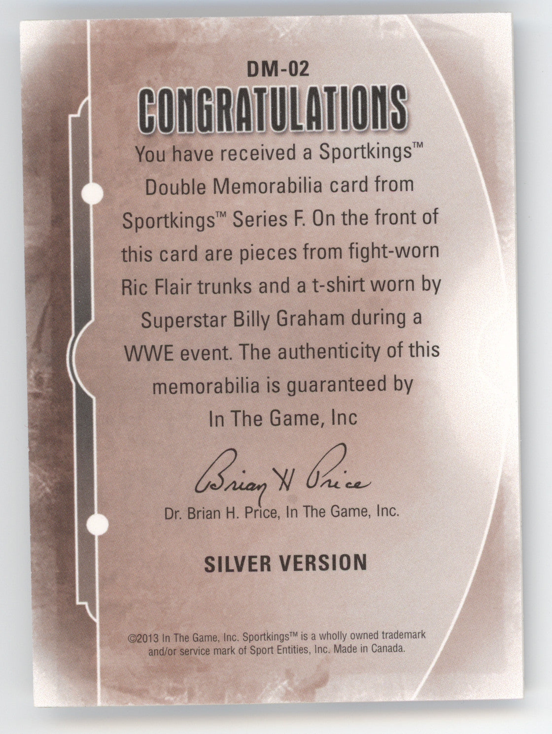 2013 Sportkings Series F Memorabilia Superstar Billy Graham/Ric Flair - Silver