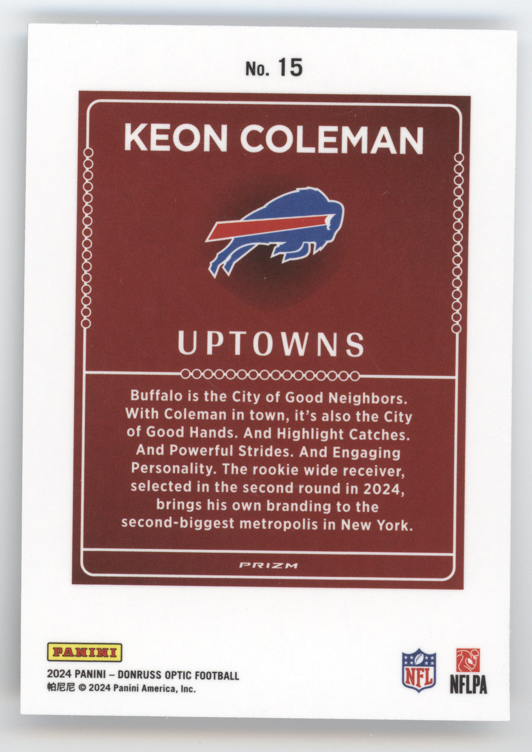 2024 Donruss Optic Uptowns Keon Coleman #15 RC