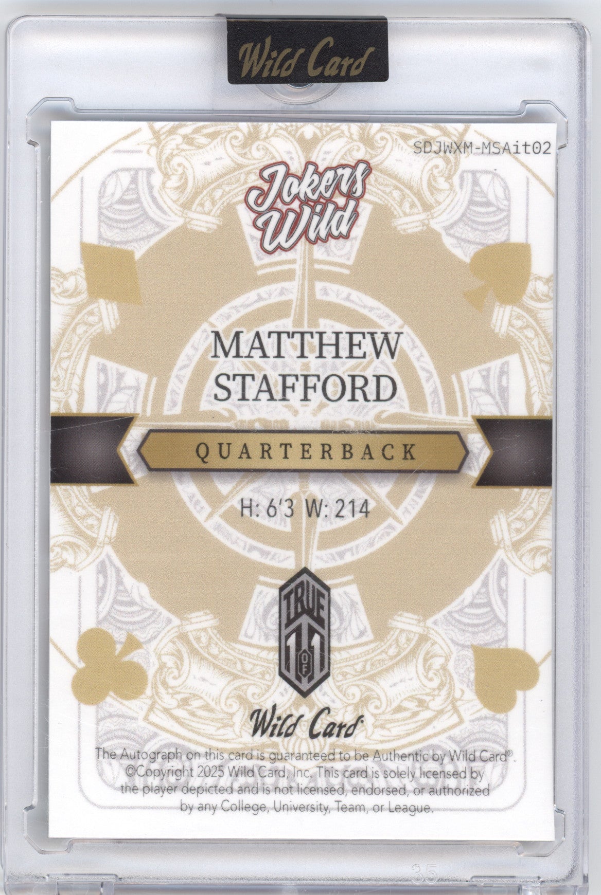 2025 Wild Card Jokers Wild Matthew Stafford #SDJWXM-MSAit02 True 1 of 1 1/1