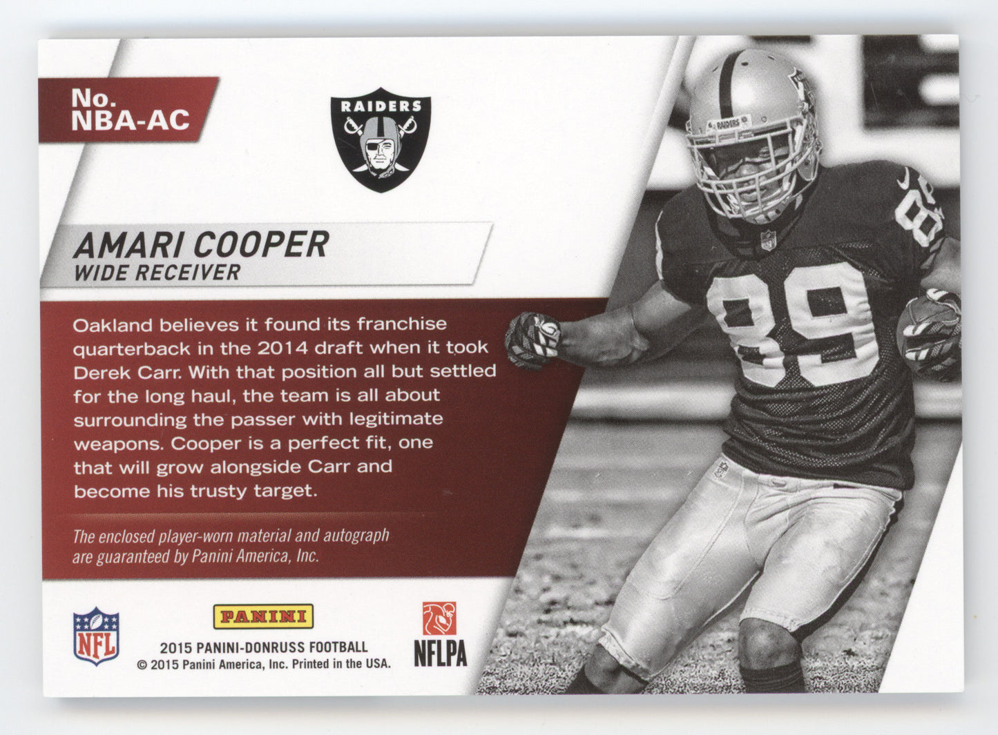 2015 Panini Donruss Elite New Breed Amari Cooper #NBA-AC 05/10 Jersey Patch RC