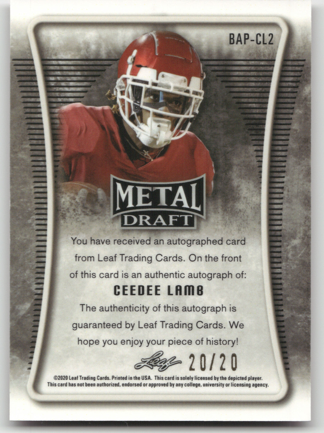 2020 Leaf Metal Draft Autographs CeeDee Lamb #BAP-CL2 Pink 20/20