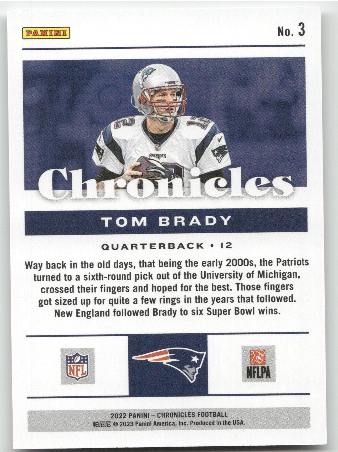 2022 Panini Chronicles Tom Brady #3 Red 095/199