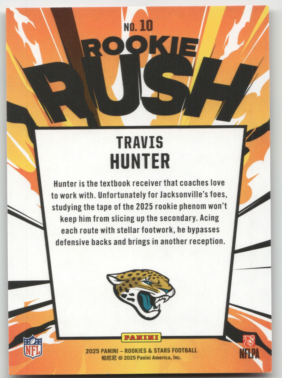 2025 Panini Rookies & Stars Rookie Rush Travis Hunter #10 Orange 03/25 RC