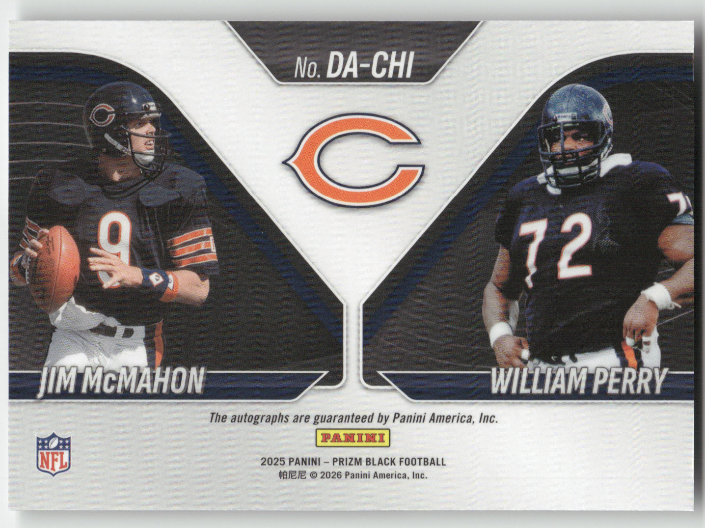 2025 Panini Prizm Black Dual Autographs William Perry Jim McMahon #DA-CHI